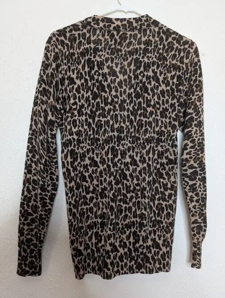 Tory Burch 100% Wool V Neck Logo Buttoned Cheetah Cardigan Black‎ Size Small